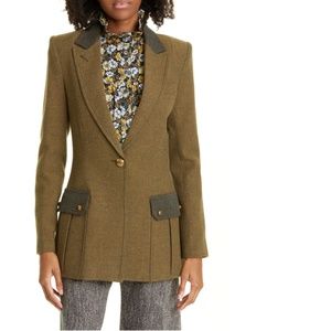 NWT $895 Smythe Cargo Pocket Longline Wool Blend Blazer in Tonal Army - size 4